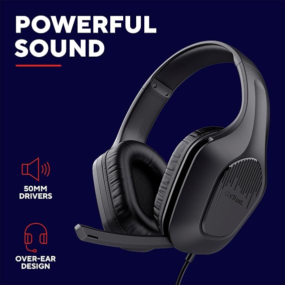 GXTrust Rayne Gaming Headset for PC Xbox PS4 PS5 Switch Mobile, Black | Over-Ear, Lightweight, 3.5 mm Jack, 2m Cable, 50mm Drivers, Foldaway Microphone