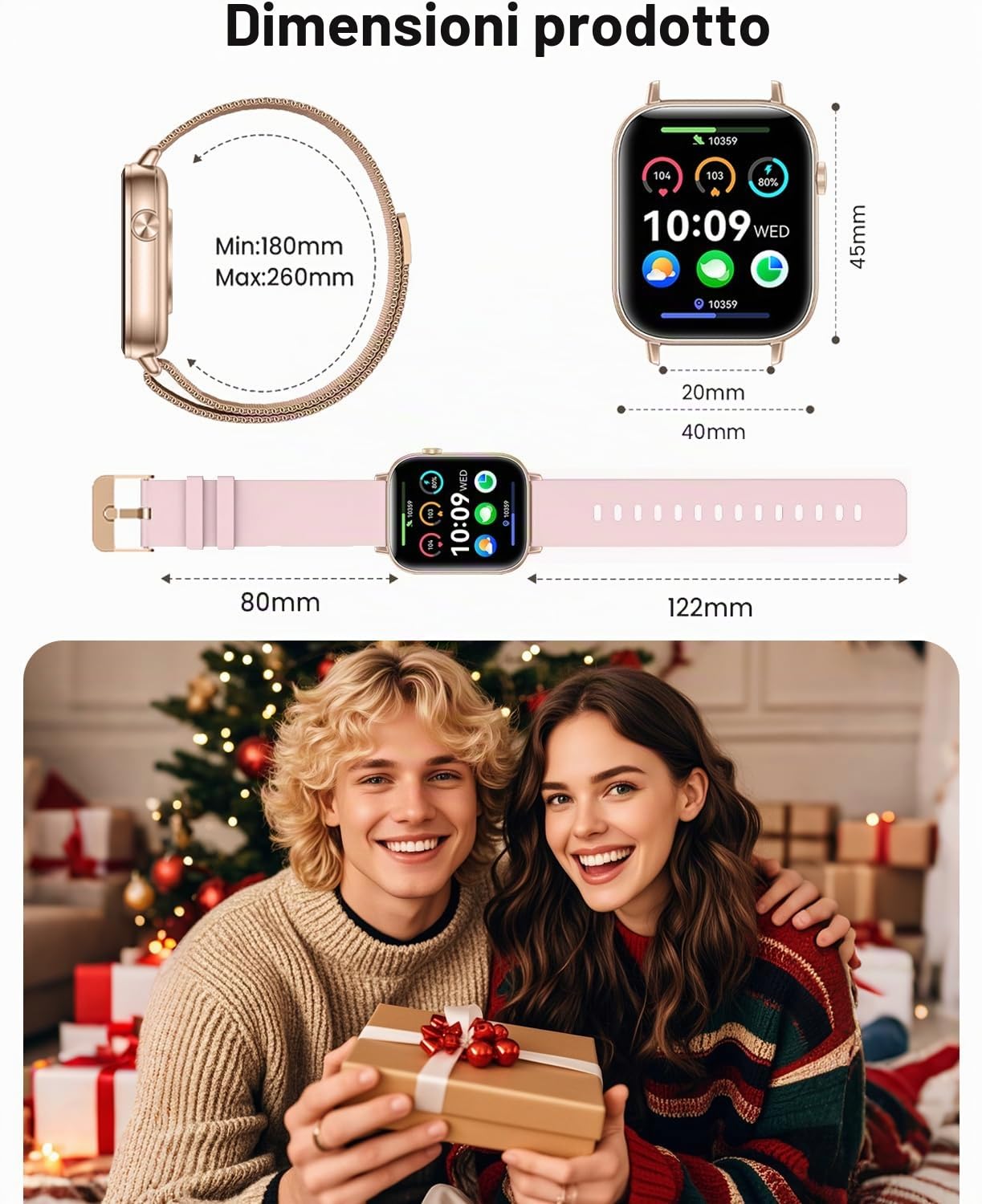 Smartwatch Donna, 1.83” Orologio Smartwatch con Chiamata Bluetooth, 100+ Sport Fitness Tracker con Frequenza Cardiaca SpO2 Sonno, IP68 Impermeabile, Smart Watch per iOS & Android, Oro Rosa
