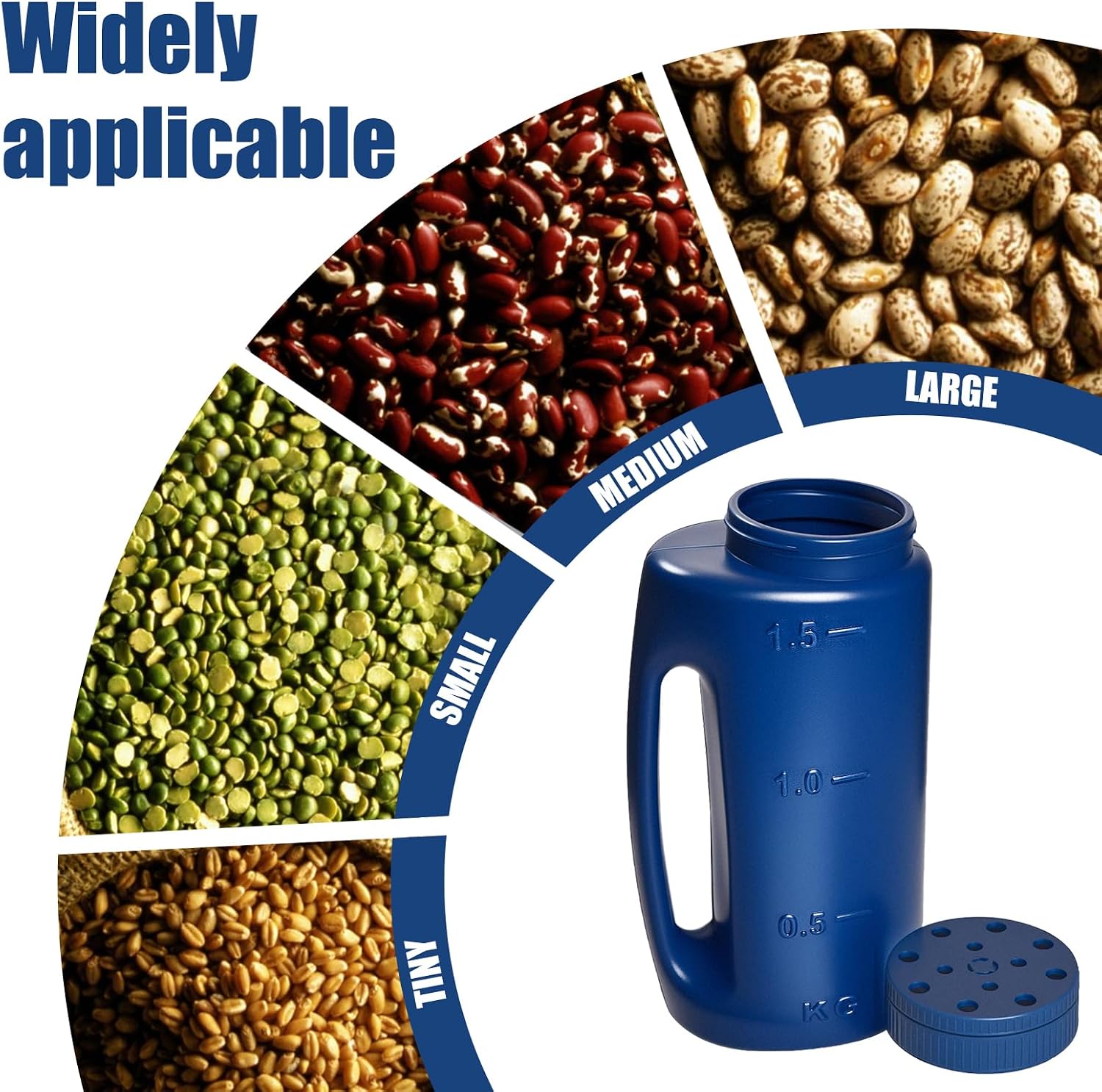 Adjustable Handheld Seed Shaker – Hand Spreader - Capacity Multi-Purpose Spreader for Fertilizer, Grass Seed, Ice Melt & Lawn Care - Blue