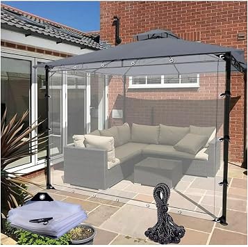 Waterproof Tarp Window Well Cover with Grommets and Elastic Cord 0.12mm Patio Panels, 60 Sizes DTVEW Color Clear, Size 5.58x6.56/1.7x2m