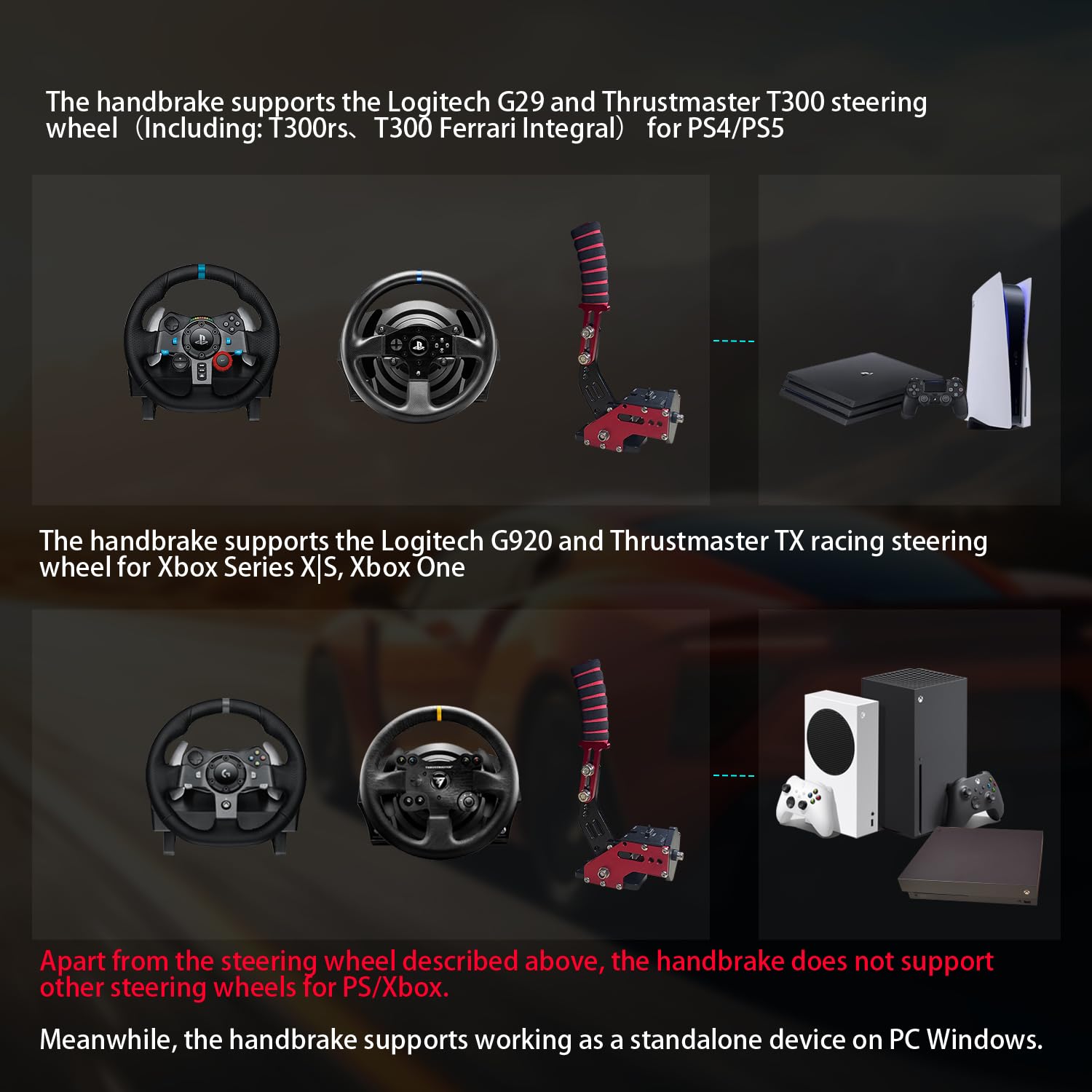 HCXLELD Sim Racing Handbrake, G29 T300 Racing Wheel for PS4/PS5, G920 TX Racing Wheel for XBOX Series X/S, All Racing Wheels for Windows, and included table clamp
