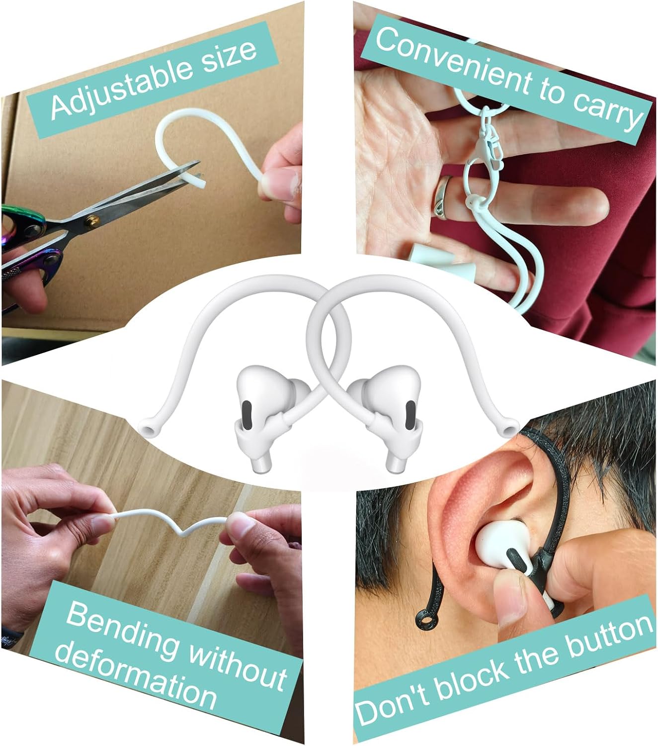 Adjustable Ear Hooks Compatible with AirPods 4, 3, 1, 2 and Pro & All in-Ear Headphones with Stems for P40i P30i - 2 Pairs Secure & Comfortable Prevent Falls Ear Holders for Headphones (White) image 3