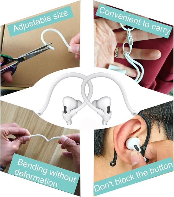 Adjustable Ear Hooks Compatible with AirPods 4, 3, 1, 2 and Pro & All in-Ear Headphones with Stems - 2 Pairs Secure & Comfortable Prevent Falls Ear Holders for Headphones - Easy to Install