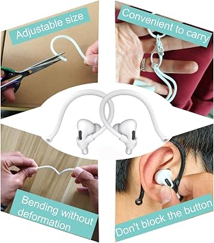 Adjustable Ear Hooks Compatible with AirPods 4, 3, 1, 2 and Pro & All in-Ear Headphones with Stems - 2 Pairs Secure & Comfortable Prevent Falls Ear Holders for Headphones - Easy to Install