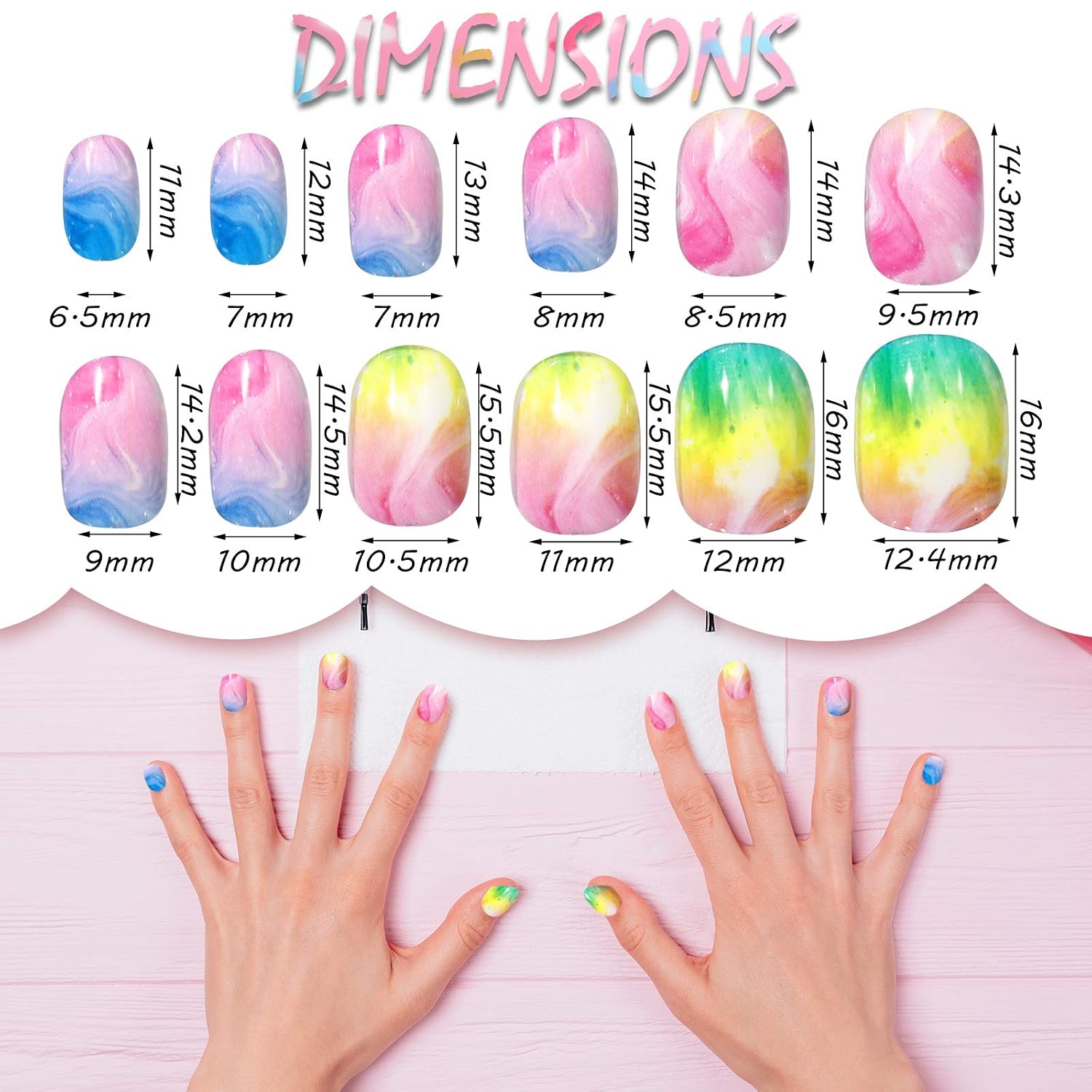 144 Pieces Children Nails Press on Artificial Flake Nails Glitter Gradient Color Short False Nail Kits for Children Little Girls Nail Decoration (6 Boxes)