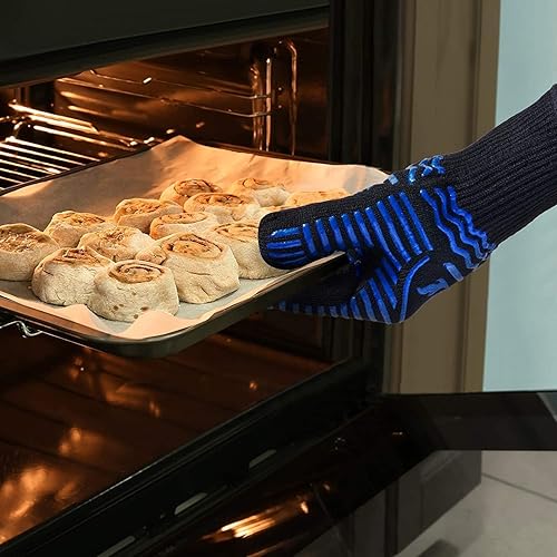 Miniatura 7 de Guantes para barbacoa, 1472 °F resistentes al calor, guantes antideslizantes de silicona de grado alimenticio para cocina, cocina, barbacoa