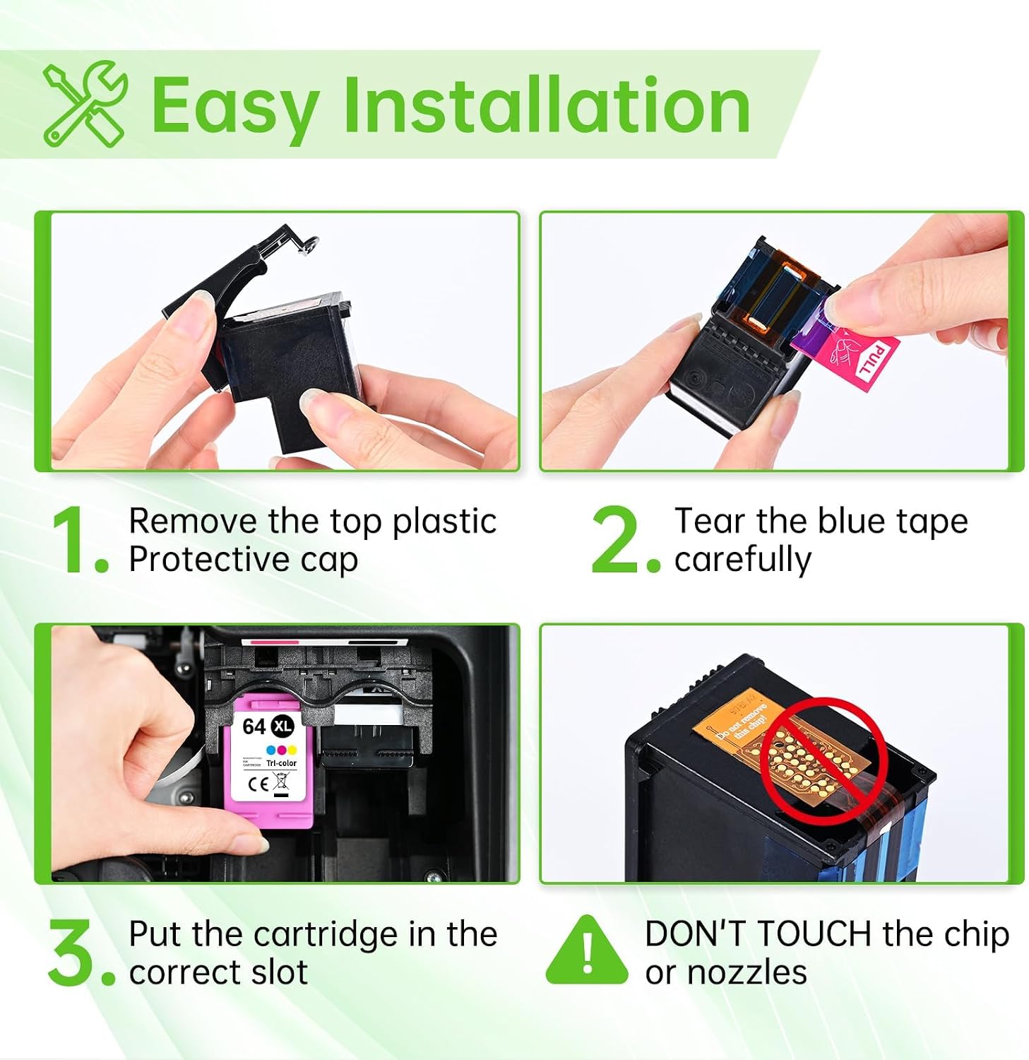 64XL Ink Cartridges Black and Color Compatible for HP Ink 64 Ink Cartridge Combo Pack for HP64 XL Ink Fit for Envy Photo 7855 7858 7155 7120 7800 6252 6255 7158 7100 7164 Tango Series Printer (2 Pack)