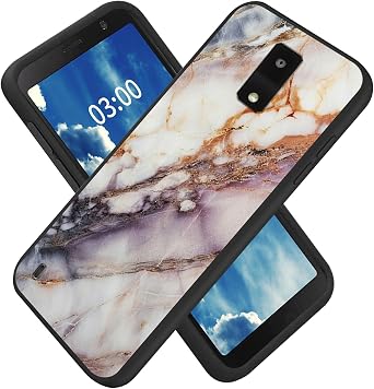 for Blu View 4 Phone Case with White Marble Pattern Design Ultra-Thin Black Soft TPU Silicone Shock Proof Protective Phone Case for Blu View 4 B135DL 2023