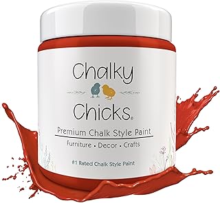 Chalky Chicks All-in-One Chalk Paint for Furniture or Cabinet - 16Fl Oz - Matte Finish Emmy's Red (Orange Red) for Metal, Wood Furniture Paint - No Sanding All-in-One for Home Decor & Crafts, USA Made