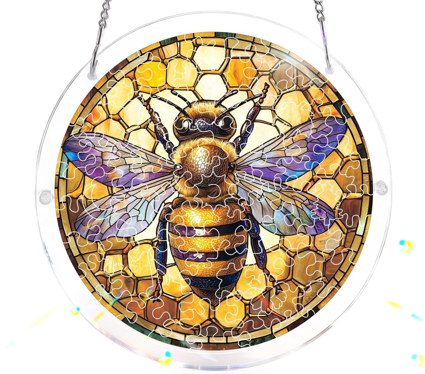 Bee Acrylic Jigsaw Puzzles Suncatcher, 7.4 Inch Window Hanging Suncatcher Acrylic Puzzle, DIY Home Decor Art Gift