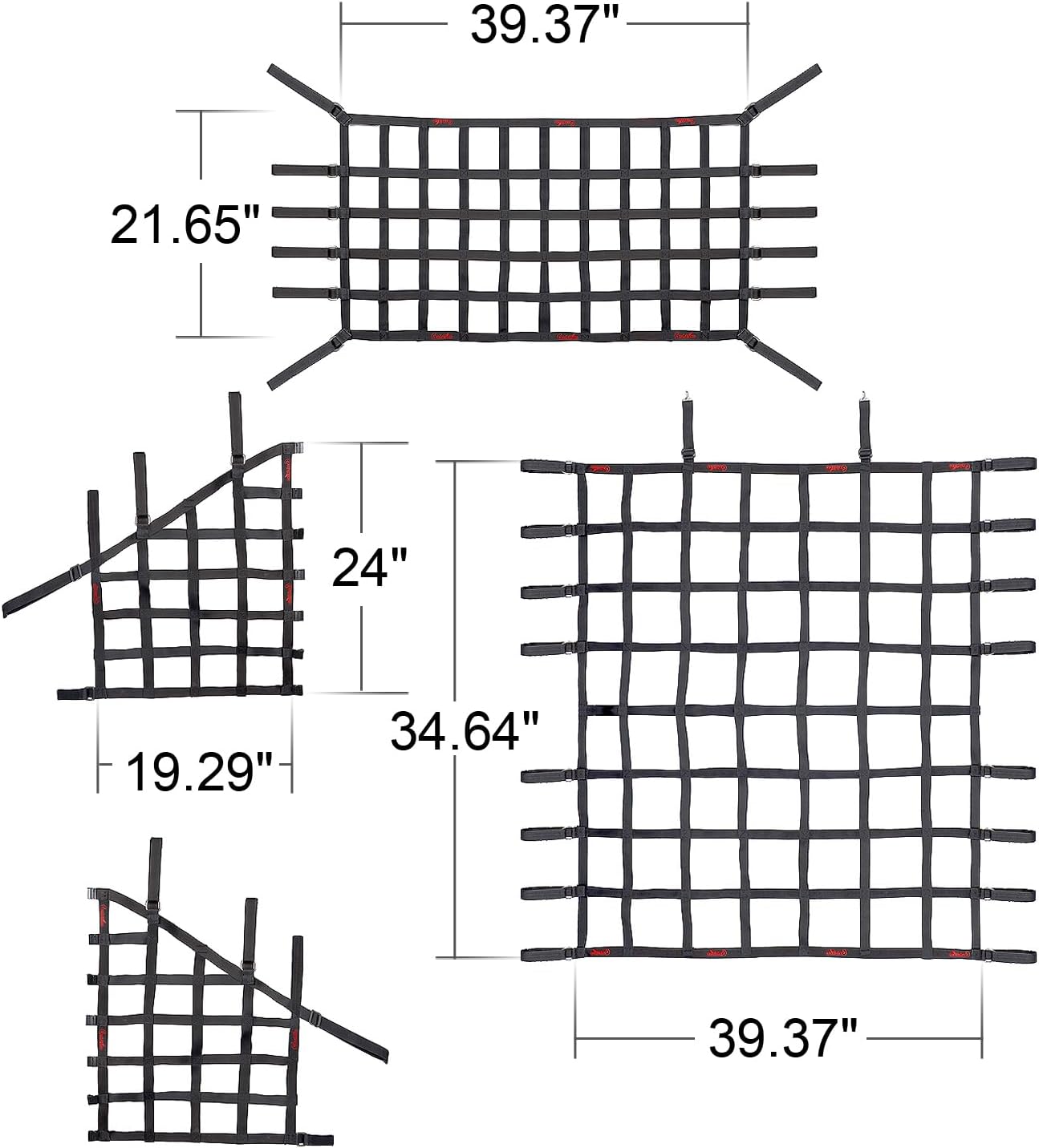 Goldfire Roof Top Netting Mesh Cargo Net Hammock Restraint Luggage Rack Trunk Net (4 PCS) Fits for Jeep Wrangler 2018 2019 2020 JL JLU 4 Door JL Unlimited Rubicon Sahara X Sport