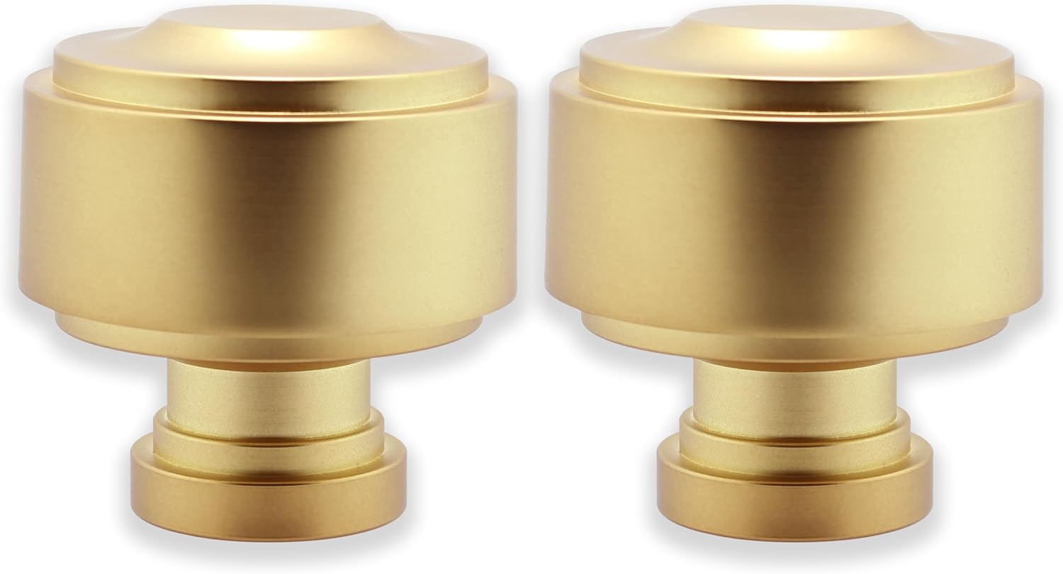 BLASTHOME® Luxury Layers Knob Finials – Fits Only Signature Collection Curtain Rods (Rod Not Included) - Premium Quality, Heavy Metal – Set of Two – Brushed Gold