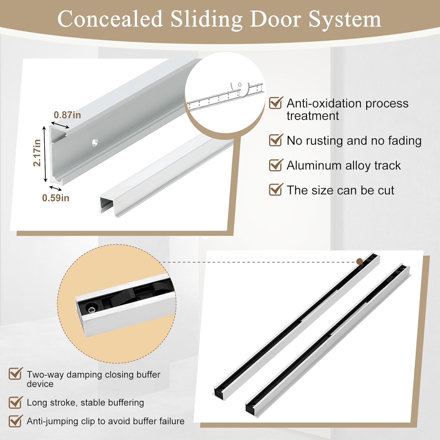 34" Concealed Sliding Barn Door Hardware Kit with Soft Close Mechanism for 26"-30" Passage Opening, Hidden Sliding Door Hardware, Floating Wall Mounted (NO Door)