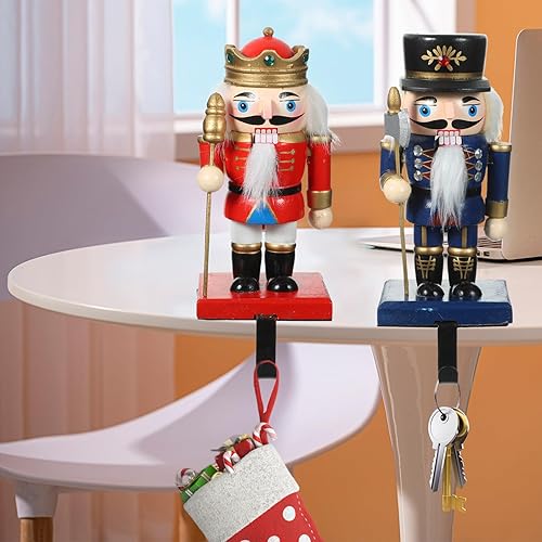 Miniatura 3 de NOLITOY 2 soportes para calcetines de cascanueces de Navidad para chimenea, mantel de pared, ganchos colgantes de Navidad para calcetines,
