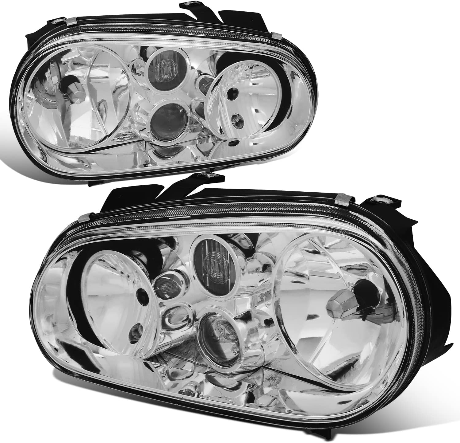 Auto Dynasty Headlights Assembly Compatible with 1999-2006 Golf Cabrio MK4, Driver and Passenger Side Halogen Headlamps Replacement w/Projector Fog Lamps, Chrome Housing