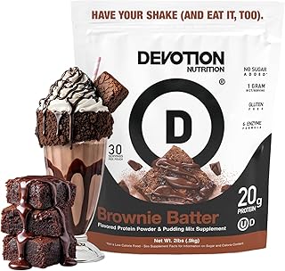 Devotion Nutrition Brownie Batter Protein Powder for Shakes, Baking, Brownies, Desserts – 20g Whey Isolate & Casein Protein Blend – No Added Sugar, Low Carb, Gluten-Free, Keto-Friendly with MCT – 2lb