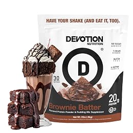 Devotion Nutrition Brownie Batter Protein Powder for Shakes, Baking, Brownies, Desserts – 20g Whey Isolate & Casein Protein Blend – No Added Sugar, Low Carb, Gluten-Free, Keto-Friendly with MCT – 2lb