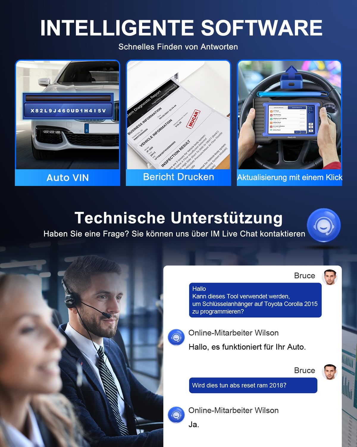 OBD2 Diagnosegerät, MUCAR VO7 Auto Diagnosegerät Mit Volle Systemdiagnose + 28 Reset-Funktion, Auto Auslesegerät Für ECU-Kodierung/BI Direktionale Steuerung, Lebenslange kostenlose Aktualisierungen