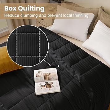 downluxe King Size Blanket with Satin Trim, Lightweight Down Alternative King Blanket for All Season, Machine Washable (Black, 108 x 90 Inch)