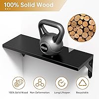 Vista 4 de Juego de 4 estantes flotantes de madera, estantes rústicos de almacenamiento y decoración para pared, estante montado en la pared para sala de Negro