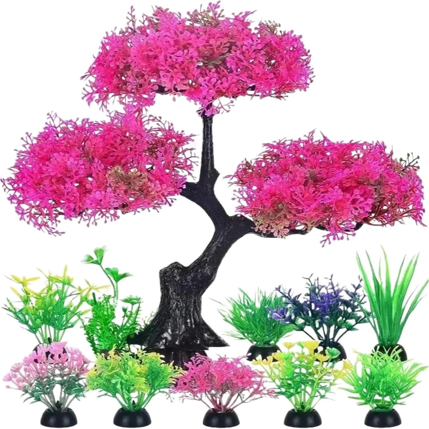 Aquarium Ornaments Simulation Plants Fish Tank Landscaping Decorations Plastic Water Rocks Accessories(Purple)
