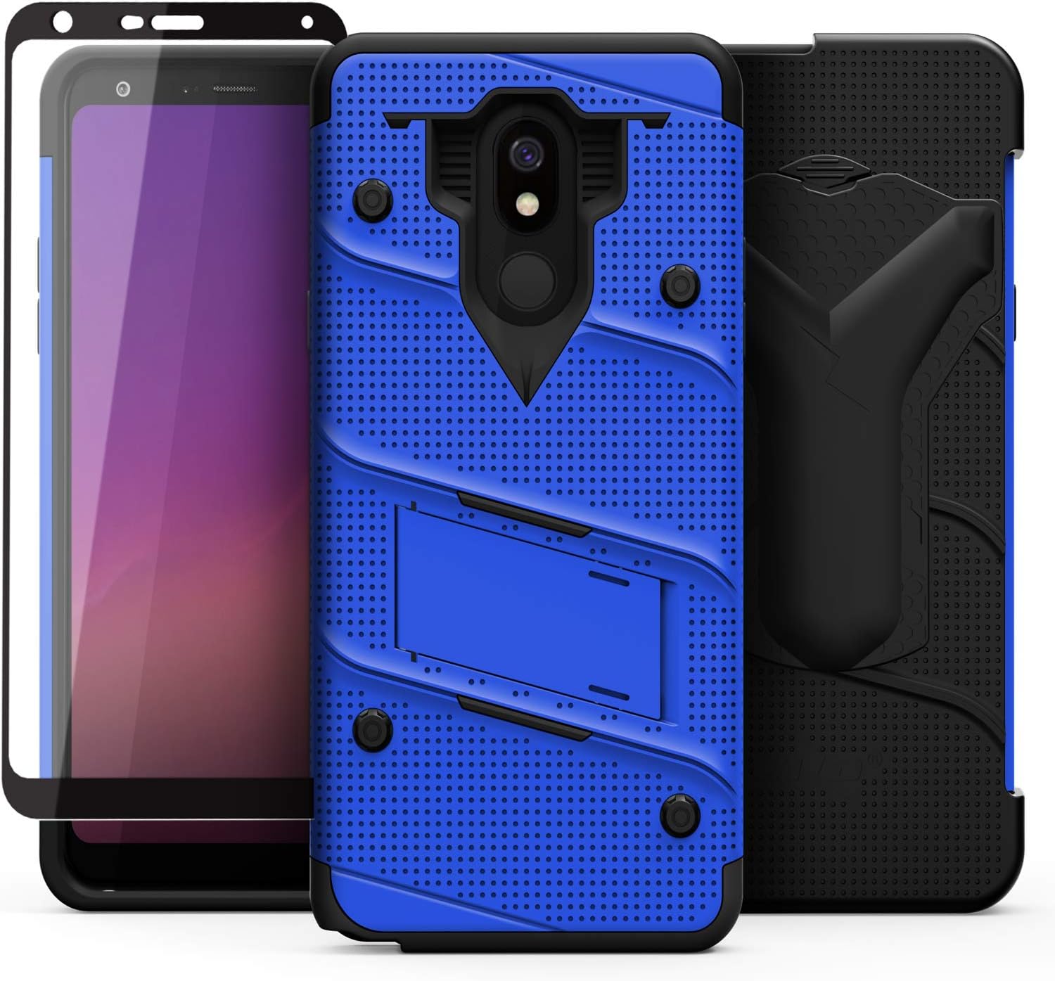 ZIZO Bolt Series for LG Stylo 5 Case Military Grade Drop Tested with Full Glass Screen Protector Holster and Kickstand Blue Black