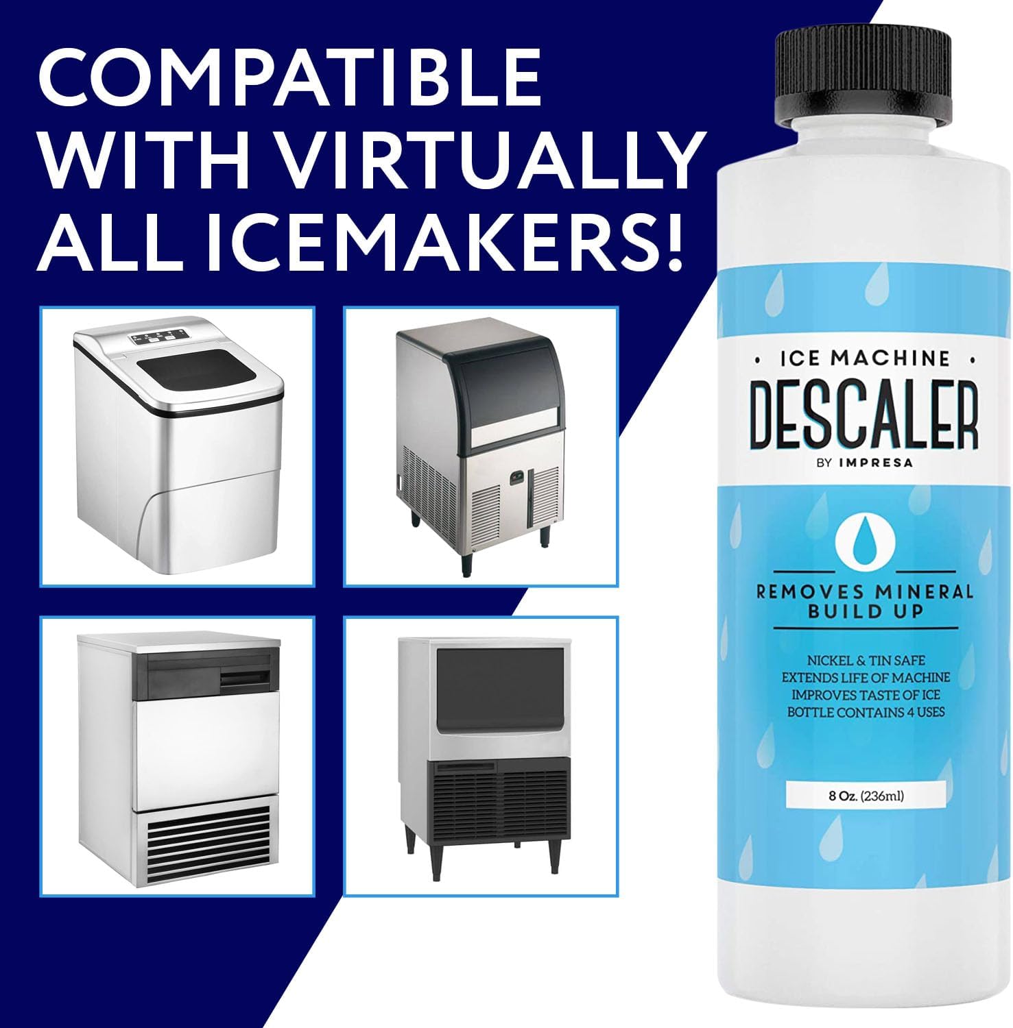 IMPRESA 2-Pack Ice Machine Cleaner/Descaler - 8 Total Uses (4 Uses Per Bottle) - Made in USA - Compatible with Scotsman, Manitowoc, Opal and many others (Ice Maker Cleaner/Icemaker Cleaner)