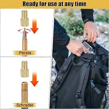 4 PCs Brass Presta Valve Adapter - Convert Presta to Schrader for Bike, e-Bike, e-Scooter - Inflate Tire with Standard Pump & Air Compressor - with 4 Valve Caps