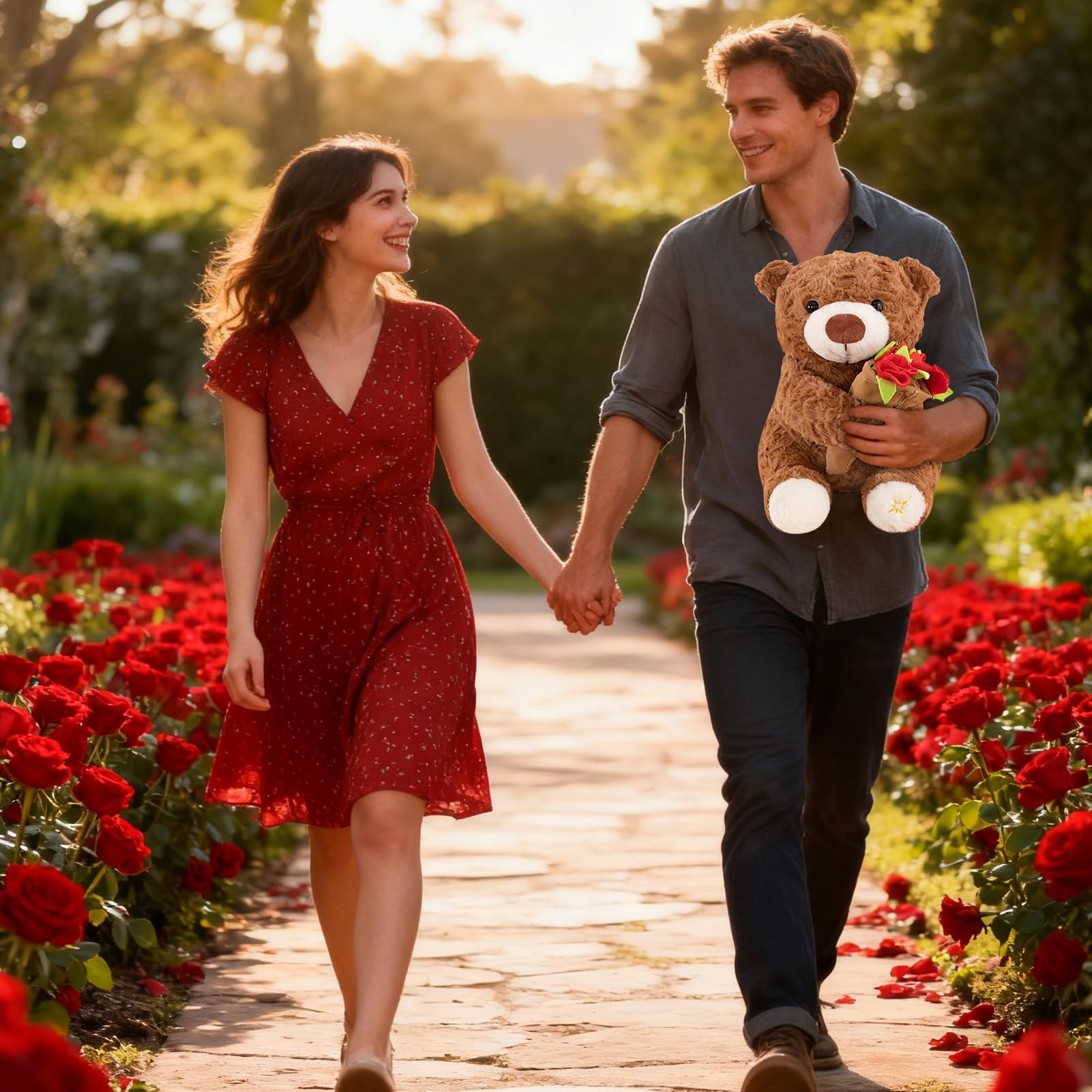 Orsacchiotto Peluche Con Rosa, 30/38CM Orsacchiotto Peluche, Orso Di Peluches Per San Valentine, Adorabile Orso Peluches Per Bambini, Ragazzi, Ragazze, Compleanno, Natale, San Valentine