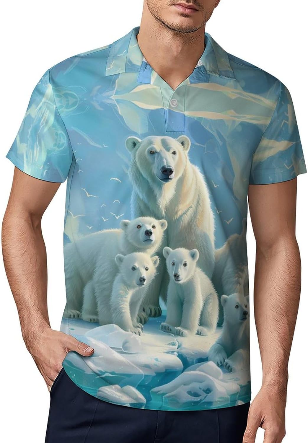 Family Polar-Bear Novelty Men's Short Sleeve Shirt Golf Tennis Shirts Work T-Shirt Sport Tee