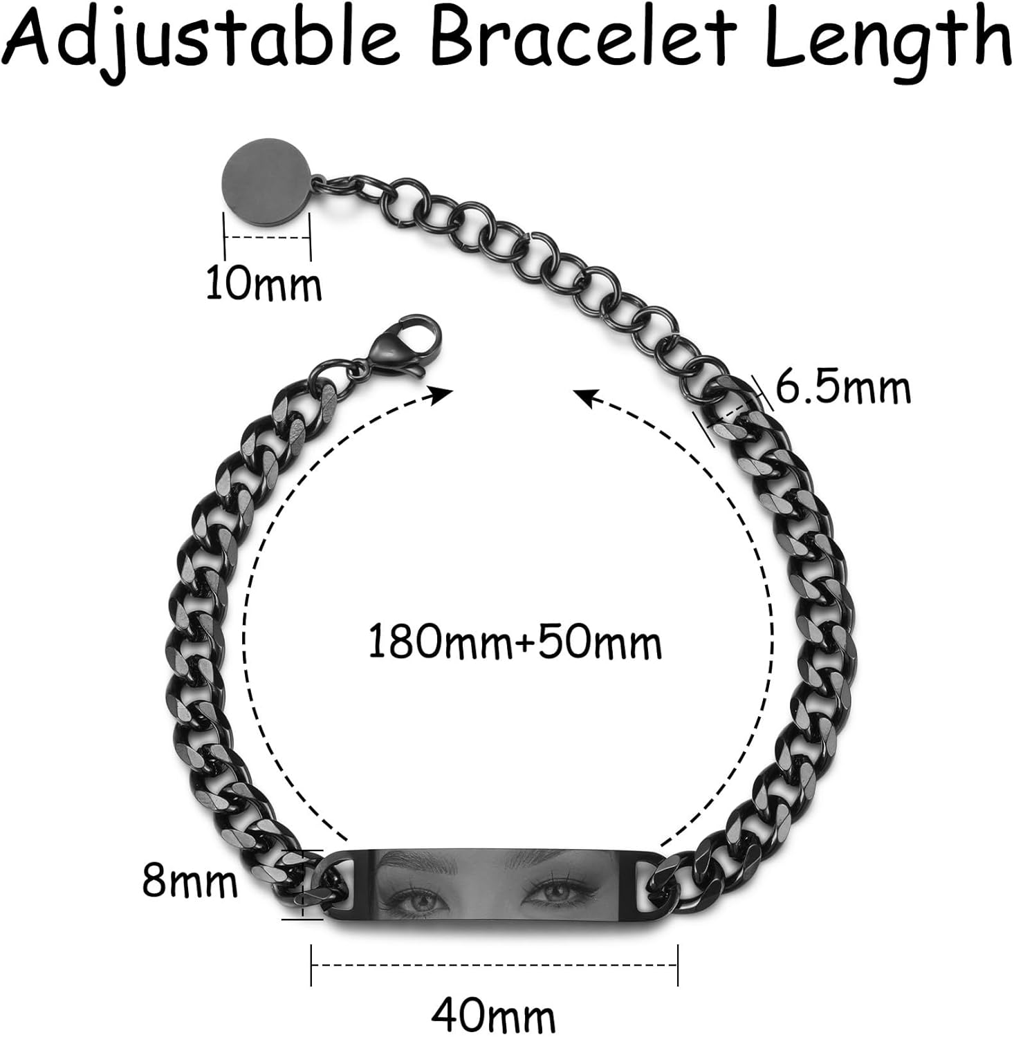 MeMeDIY Custom Eye Photo Bracelet for Men Adjustable Stainless Steel Bracelets with Photo/Name/Text Engraving Personalized Gifts for Husband Boyfriend Couple Anniversary - Image 6