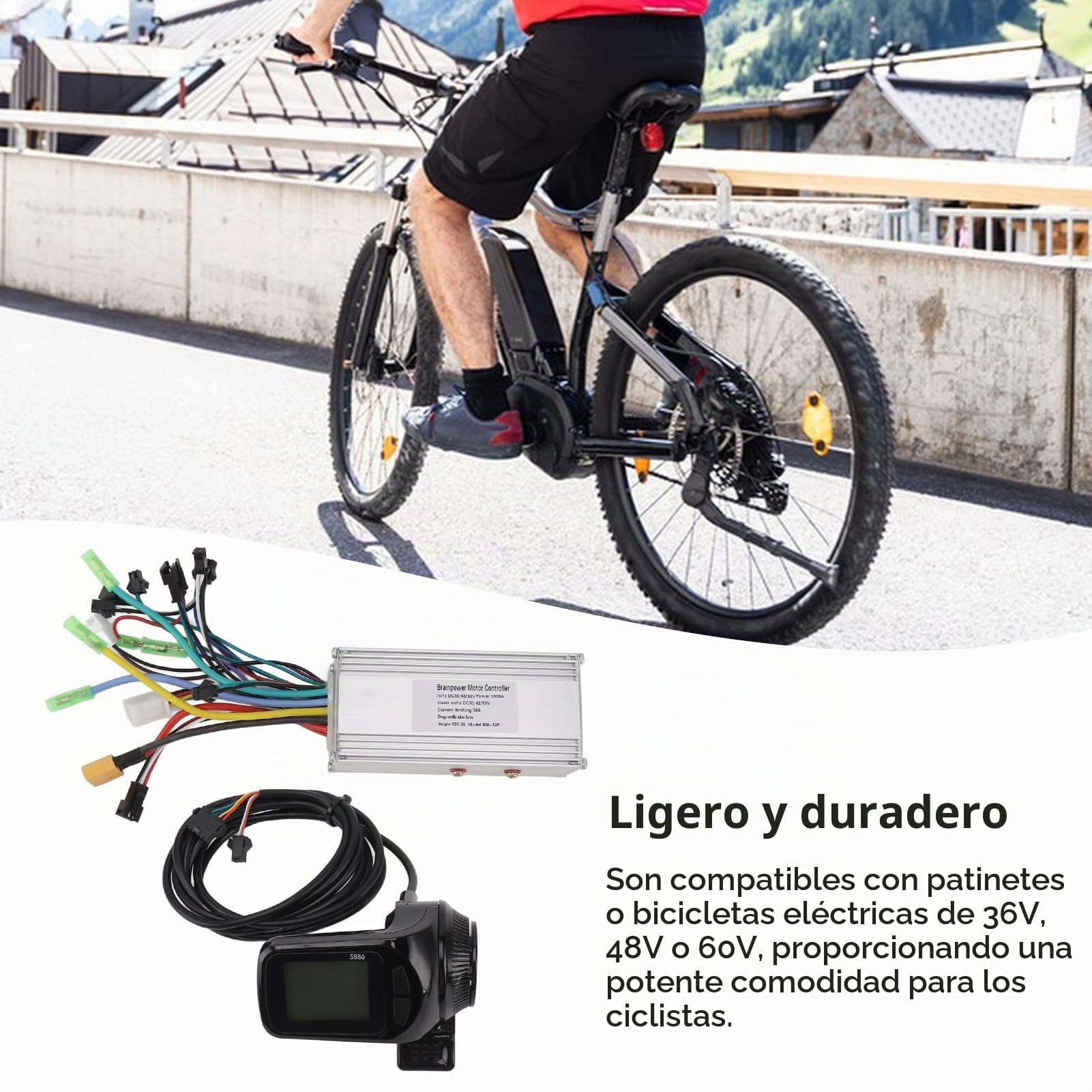 BuyWeek Kit de Controlador de Motor para Bicicleta Eléctrica Controlador de Onda Sinusoidal 36V 48V 60V 1000W 38A con Pantalla LCD S886