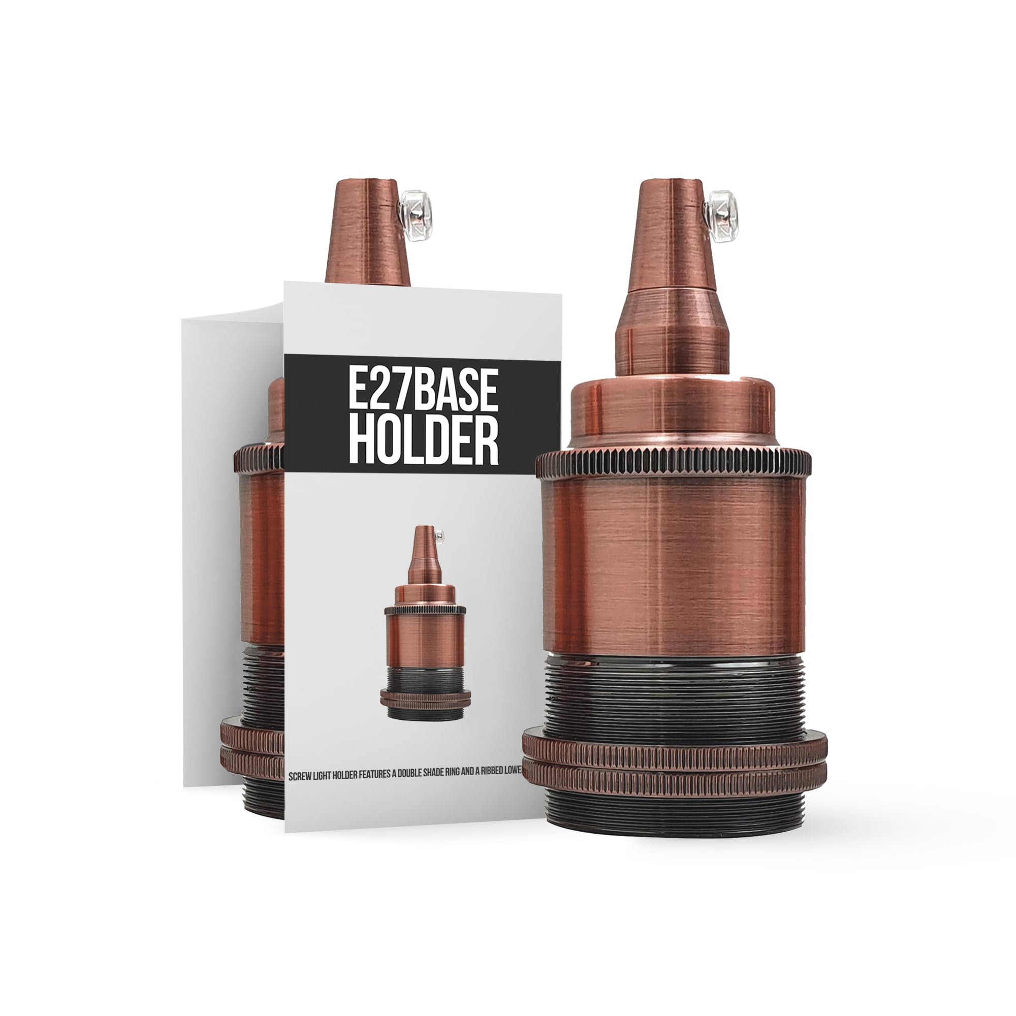 Vintage Copper Metal E27 Lamp Holder Edison Screw Socket Industrial Light Fitting 60W 240V Ø40mm Dual Shade Ring Adapter for LED DIY Pendant Ceiling Wall Hanging Lamps Home Interior Lighting — image 1