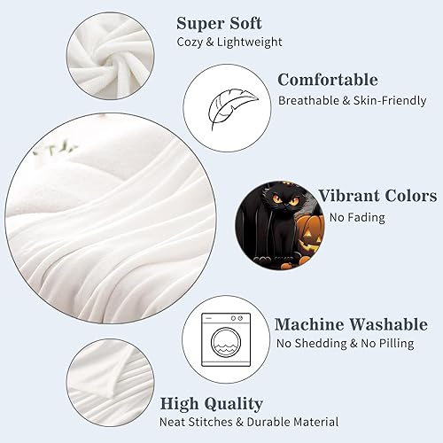 Miniatura 3 de Neatee Living Manta de Halloween para niños, manta aterradora de calabazas negras con gatos para niños y niñas, sofá, decorativa, ligera, mullida,