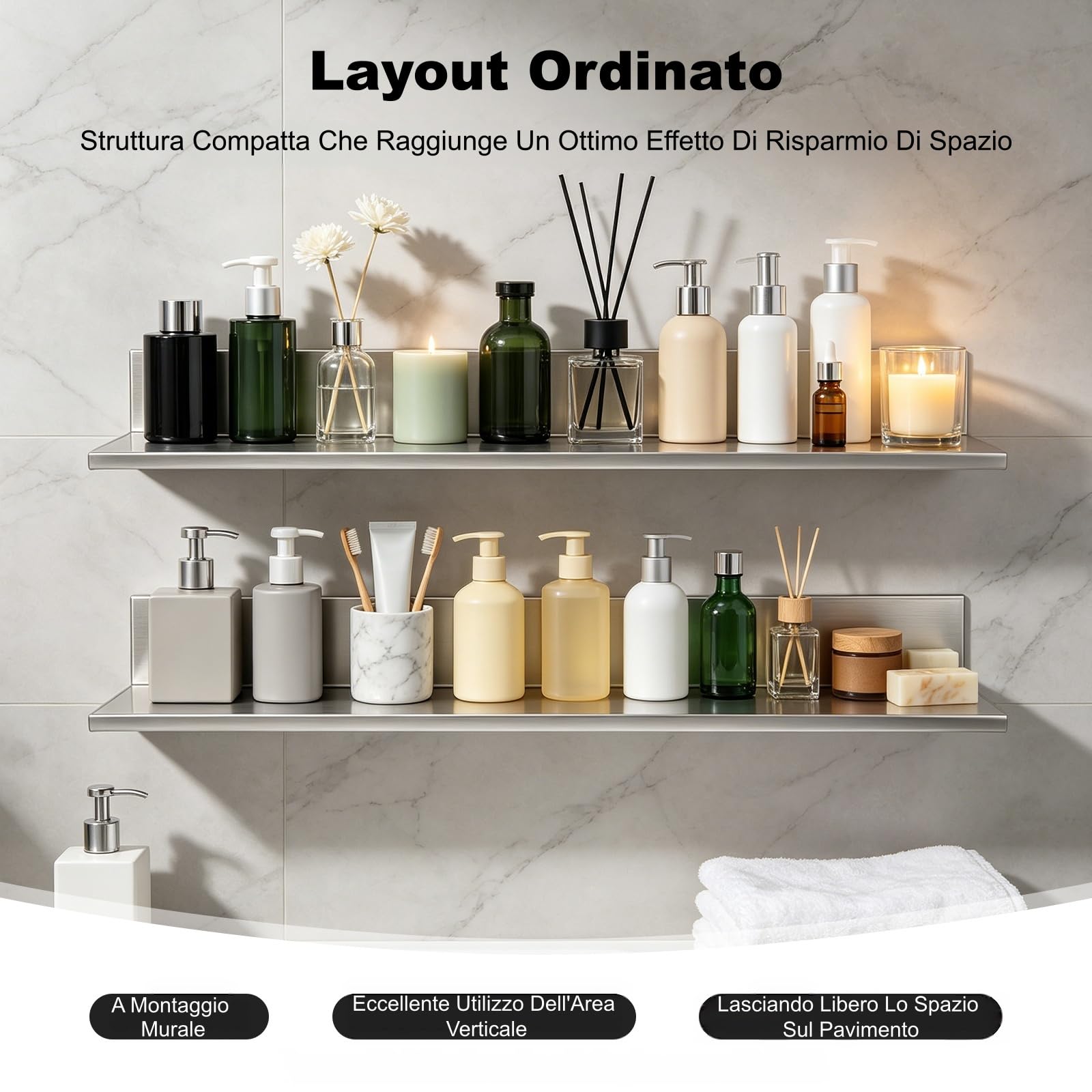 Mensola da parete in acciaio inox, 2 pezzi, 76,2 x 21,8 x 8,5 cm, mensole angolari per cucina, set di mensole a parete, mensola sospesa per caffetterie, cucine, dispense