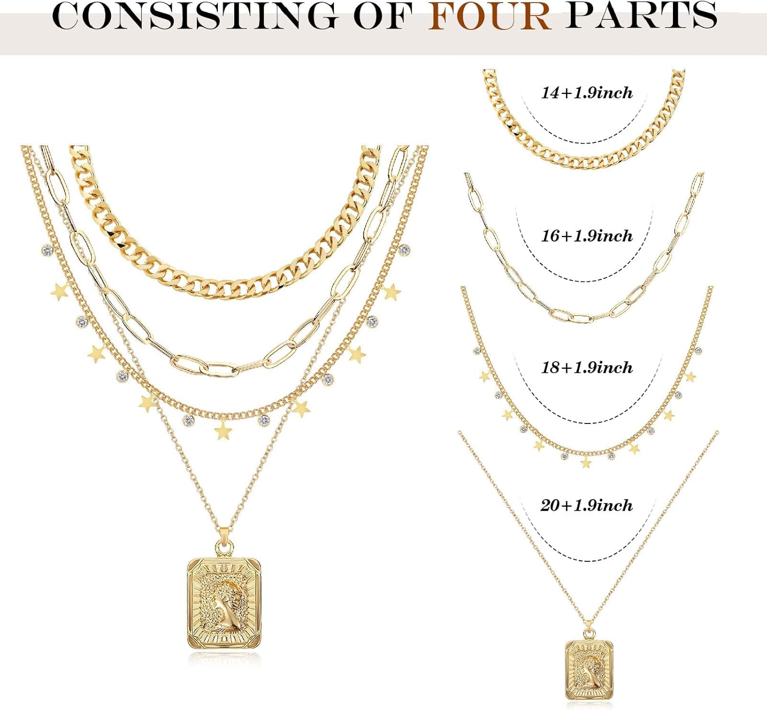 MJartoria Gold Layered Necklaces for Women Trendy Retro Square Pendant Necklace Dainty Chunky Chain Choker Necklaces for Jewelry Birthday Gifts - Image 5