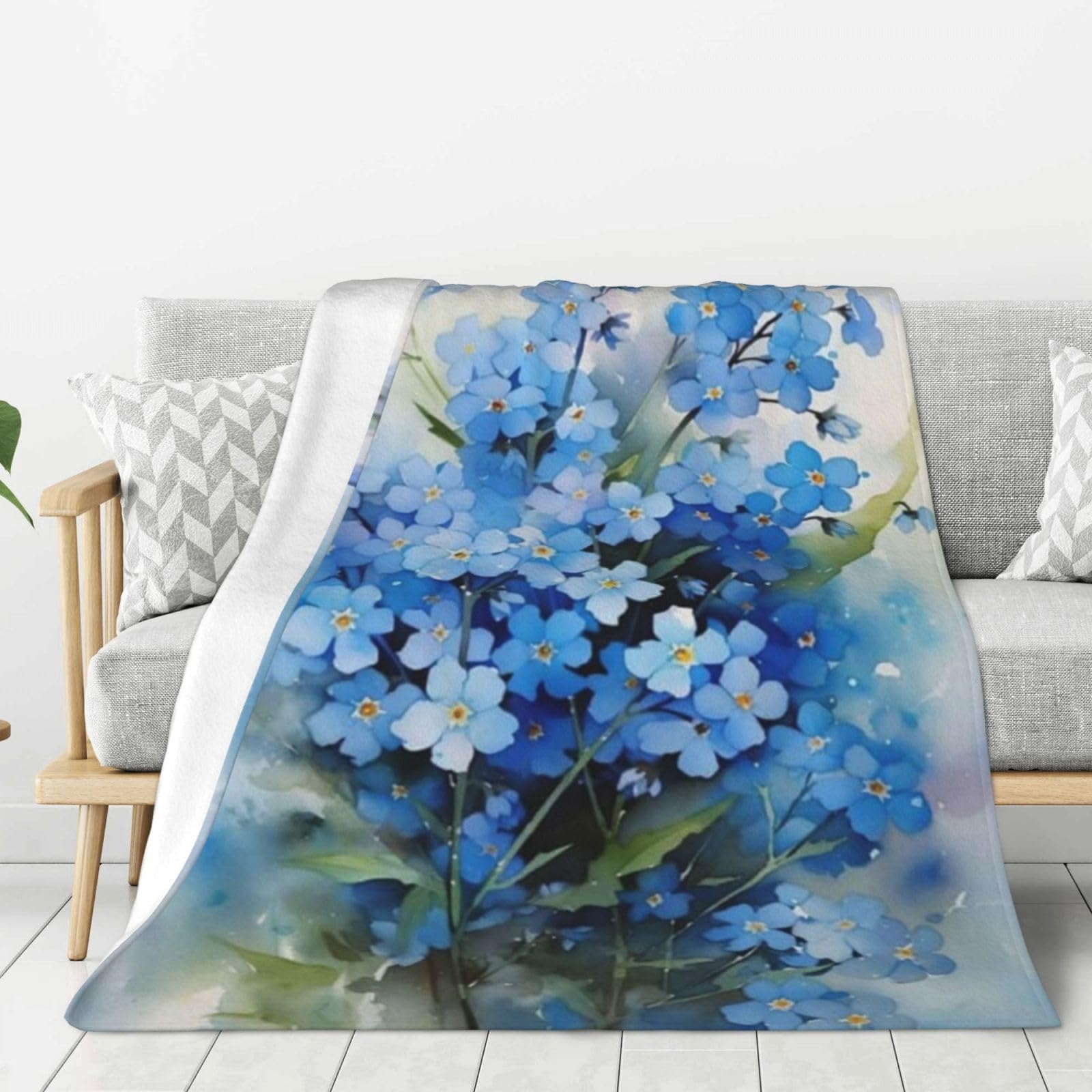 Hnnkloy Watercolor Forget Me Not Flowers,Throw Blanket Warm Flannel Plush Soft Sofa Blanket As Bed Cover/Bed Sheets,60"x50"
