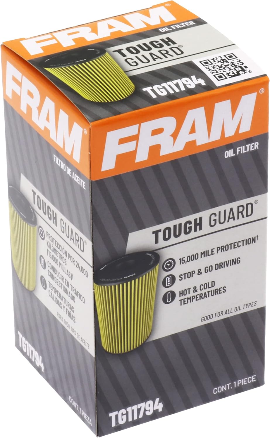 FRAM Tough Guard Replacement Oil Filter TG11794 with SureGrip, Designed for Interval Full-Flow Conventional and Synthetic Oil Changes Lasting Up to 15K Miles (Pack of 1)