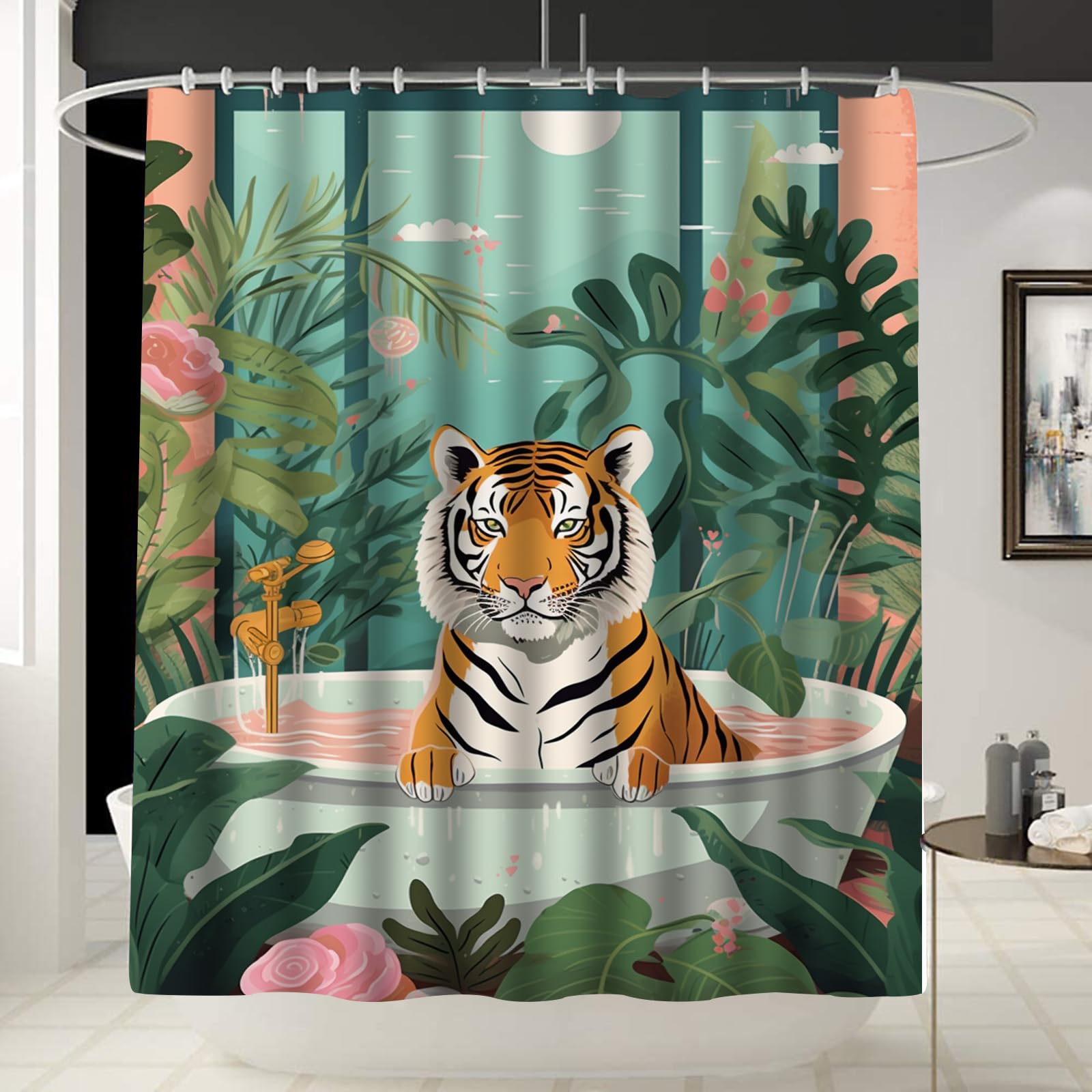 Rideau de douche tigre amusant pour rafraîchir la décoration de votre salle de bain