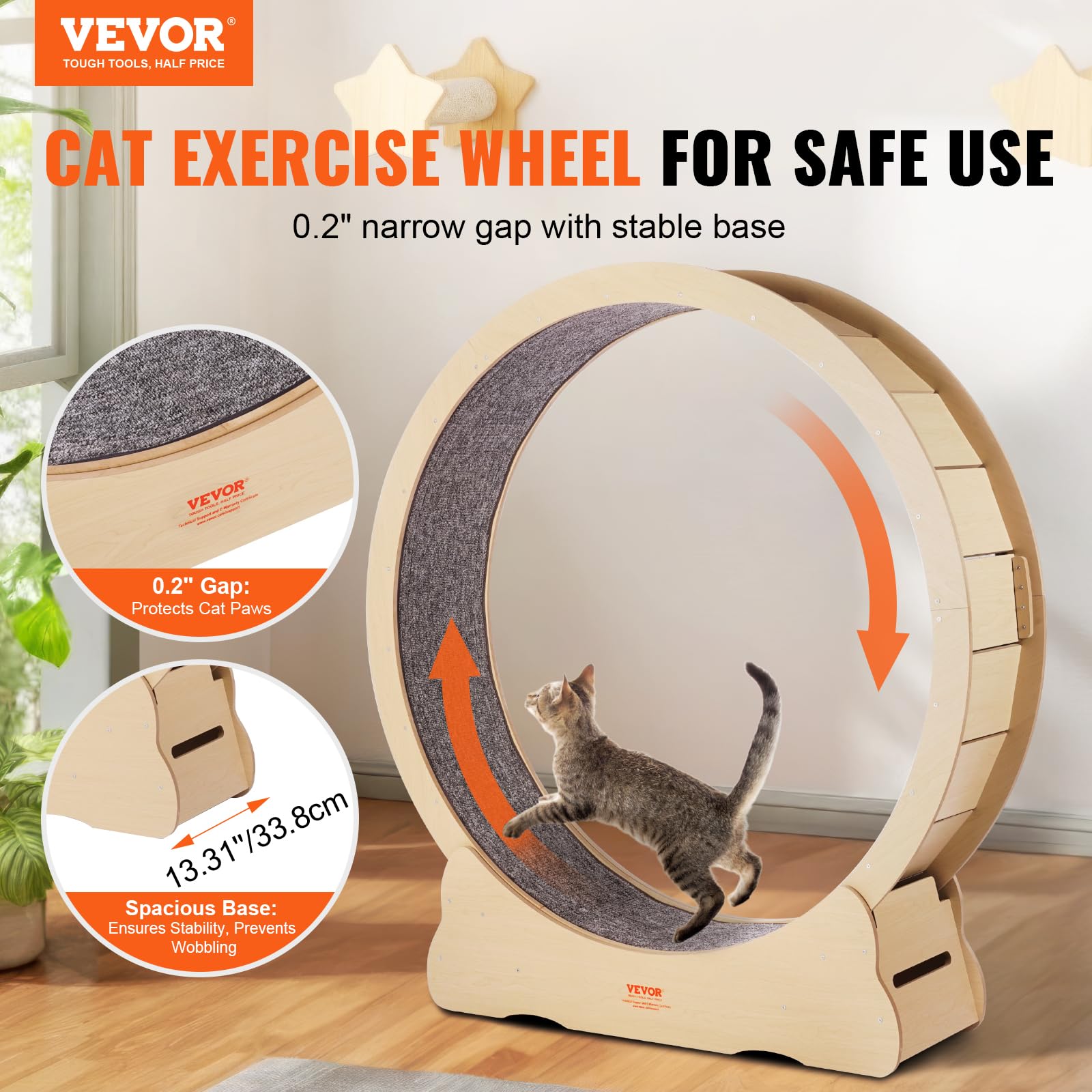 VEVOR Roue d'exercice pour Chat 1320 mm Grande Roue de Course pour Chat d'Intérieur, avec Tapis Roulant Amovible, Teaser pour Chat pour Courir, Marcher, Entraînement, Convient à la Plupart des Chats