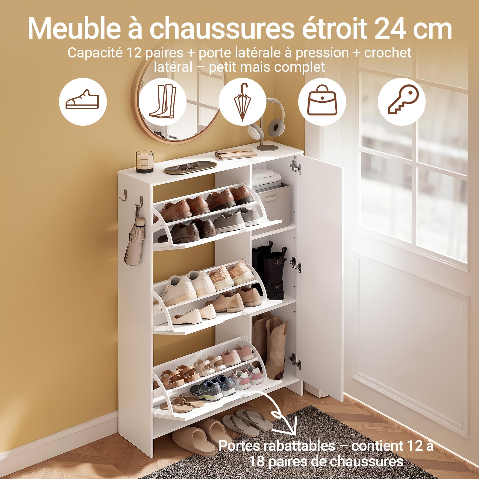 SoBuy Meuble Chaussures Fin 24 cm Design Nordique pour Entrée