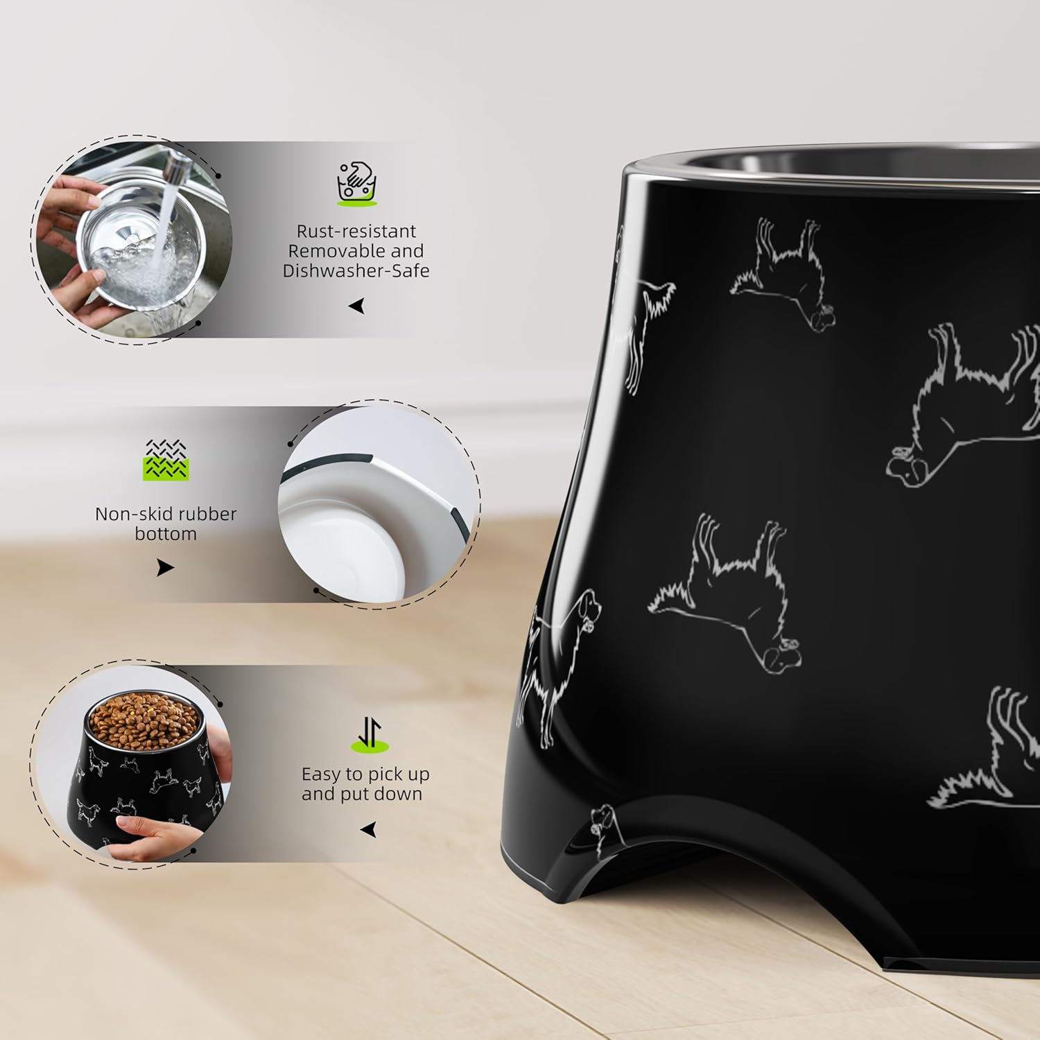 Elevated Dog Bowls with Stainless Steel Bowl, Prevention of Vertebrae Disease Dog Food Bowl, Non-Slip and High Capacity Pet Bowls M/2 Cup Black