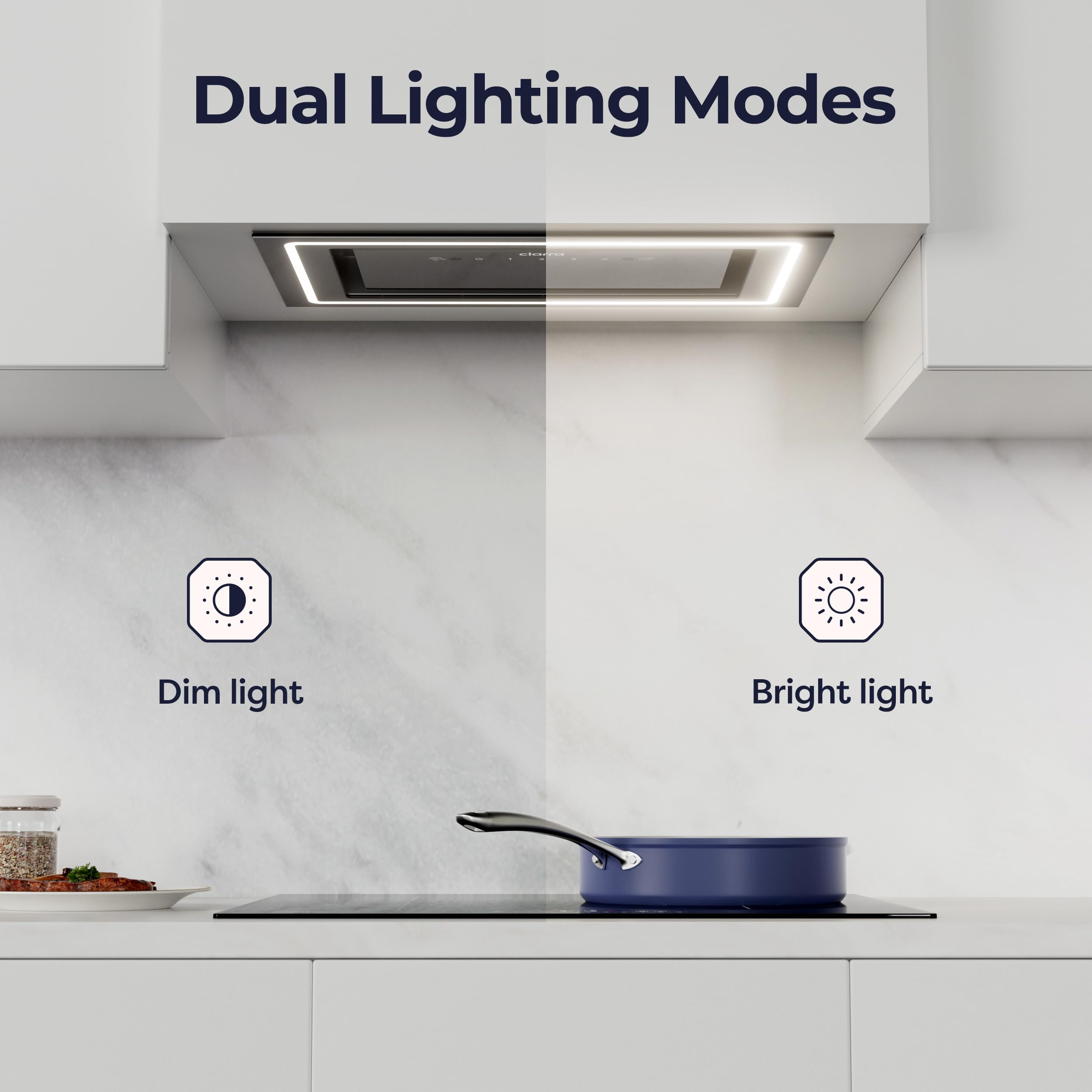 CIARRA 52cm Integrated Cooker Hood, Built-in Kitchen Extractor Fan with Wave Control, LED Light, Carbon Filter, Recirculation & Ducting Options, Slim Undercabinet Kitchen Hood - CBCB5931C — view 5