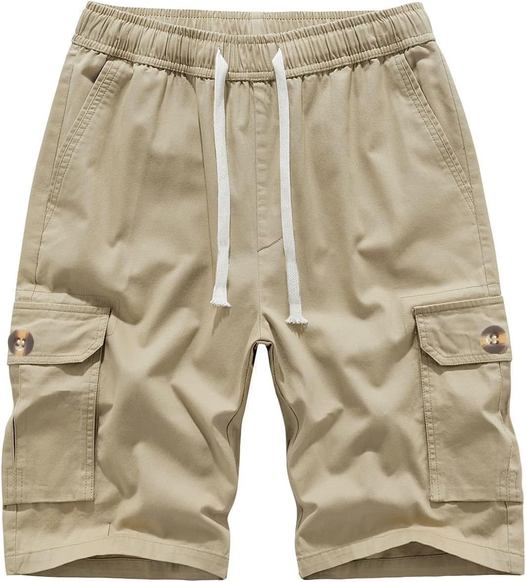 Msmsse Womens Cargo Hiking Shorts Summer Casual Drawstring Knee Length Shorts for Large Medium Khaki