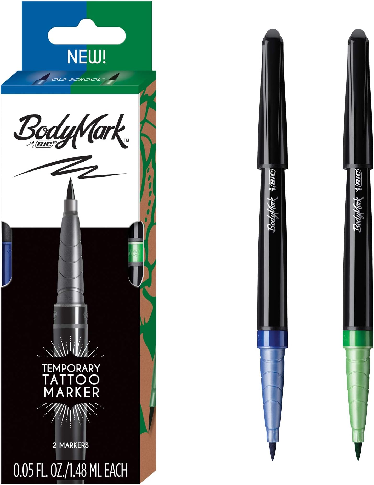 by BIC; Temporary Tattoo Marker; Old School Inspiration; Skin Safe; Brush Tip; Assorted Colors; 2-Pack