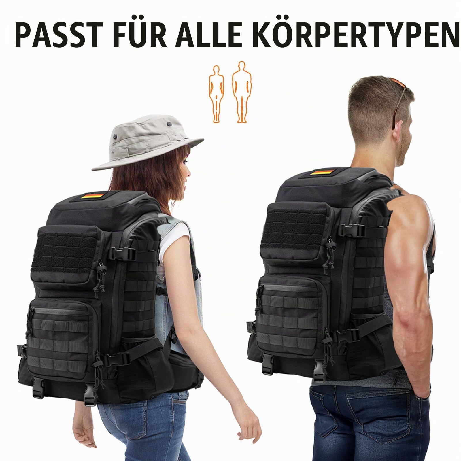 Jueachy Rucksack Herren Schwarz 30L: Molle Taktische Wanderrucksack 180° Geöffnet Einfacher Zugriff Militär Laptop Rucksack Outdoor Trekkingrucksack Arbeitsrucksack für Assault Fitnessstudio Arbeit
