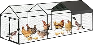 Hühnerstall 3m², Hühnerhaus aus Metall 3x1x1m, Hühnergehege mit Sicherheitsschloss und wasserdichtem PE-Farbtuch, Freilaufgehege draußen für Hühner, Kaninchen & Kleintiere