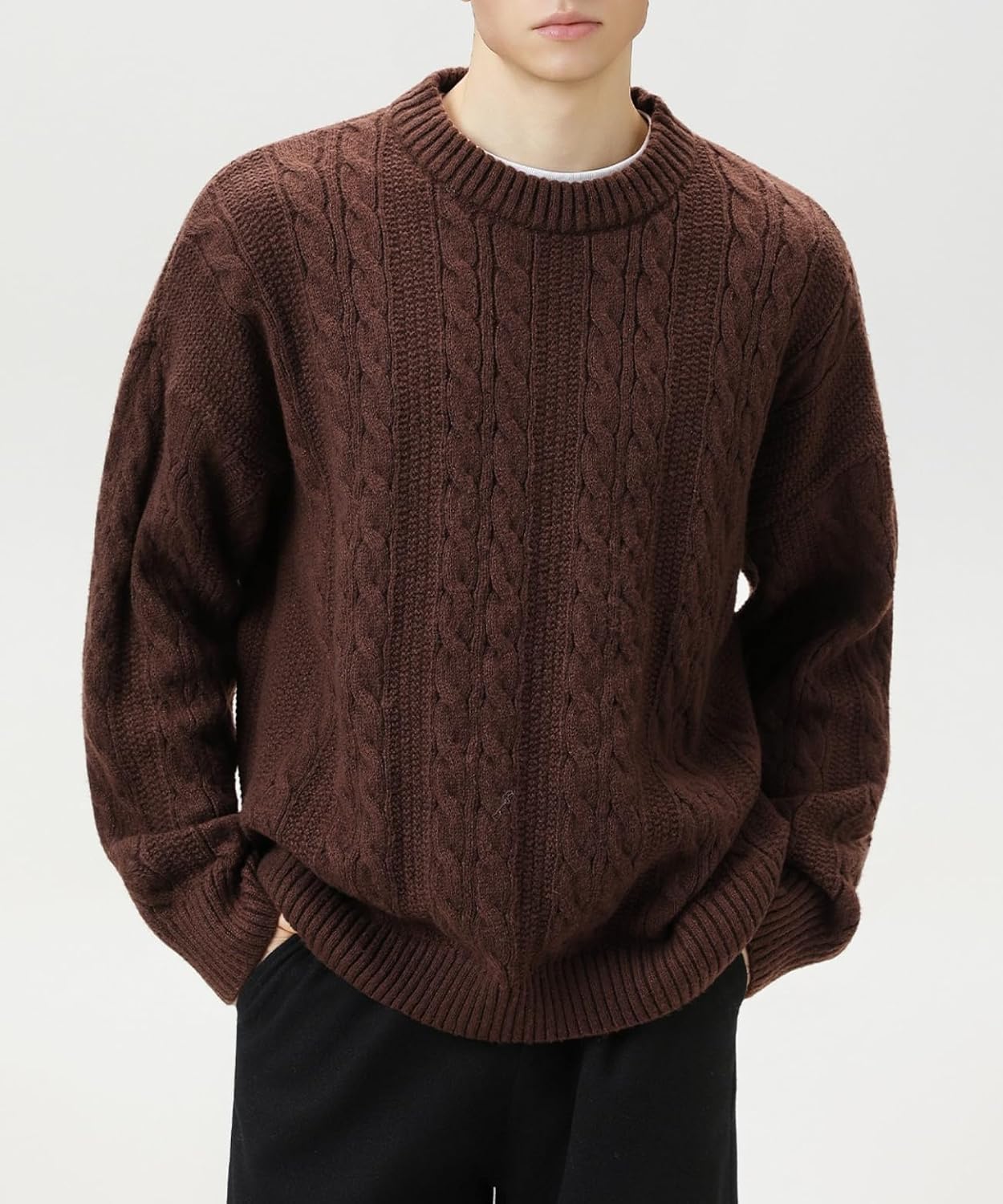 POHADON Men's Oversized Cable Knit Sweater Vintage Grandpa Aesthetic Grunge Pullover Tops Fall Winter Y2k Trendy Clothes - Image 4