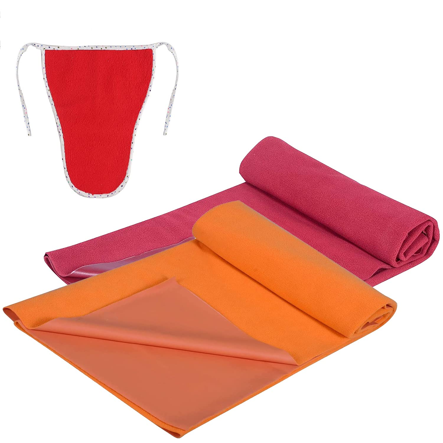 Angel Baby Water Absorbent Microfiber Rubberized Dry Mat Sheet Mattress Protector for Toddler Baby with 1 Baby Langot Free Set of 2 (Large - 140cm x 100cm, Maroon & Orange)