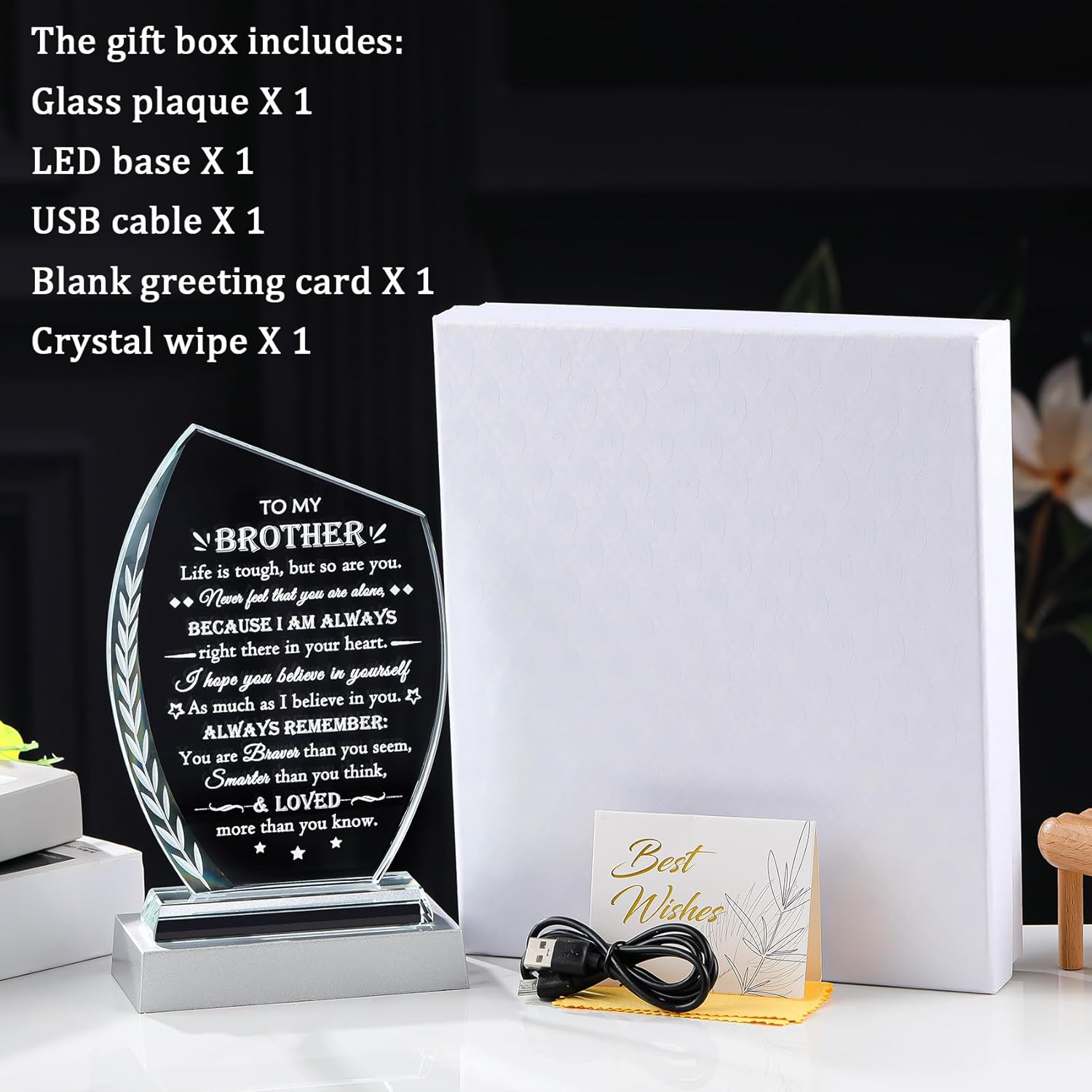 Movdyka To My Brother Gifts - LED Light Laser Engraved Glass Plaque Color-Changing Night Light Decor Sentimental Brother Gifts for Birthday Christmas - Image 7